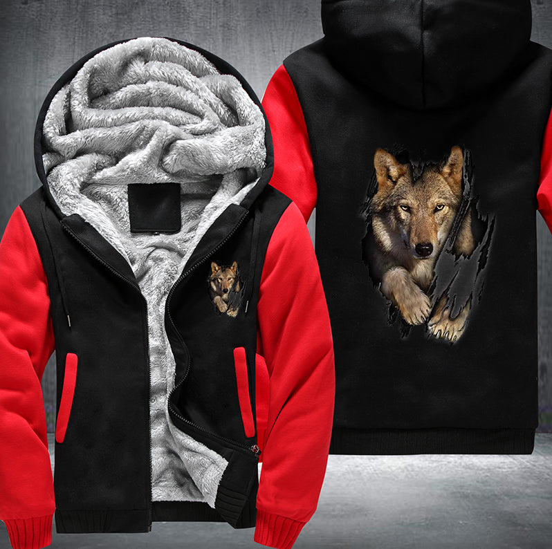 Wolf Straight Fleece Hoodies Jacket