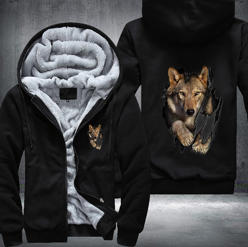 Wolf Straight Fleece Hoodies Jacket