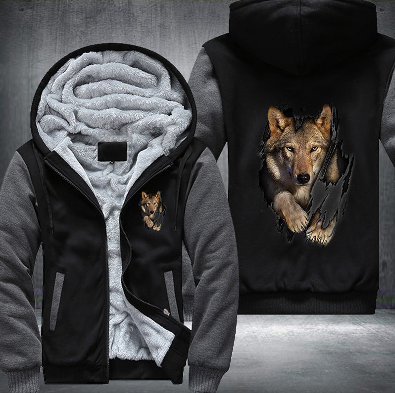 Wolf Straight Fleece Hoodies Jacket