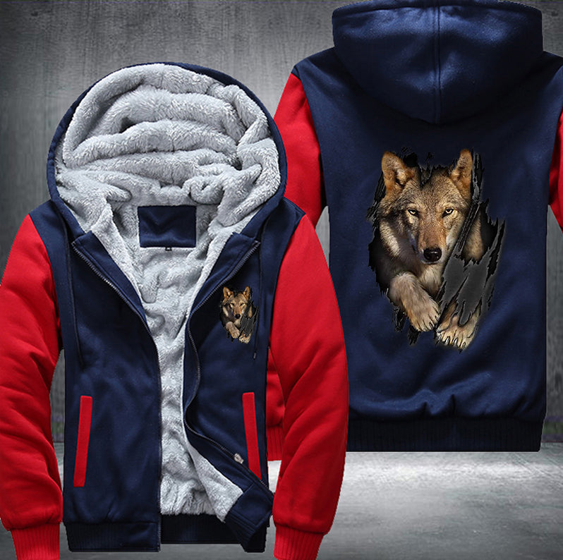 Wolf Straight Fleece Hoodies Jacket
