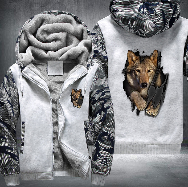 Wolf Straight Fleece Hoodies Jacket