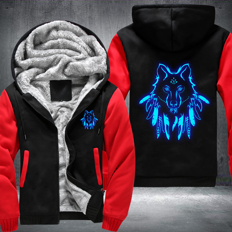 Art Face Wolf Luminous Design Fleece Hoodies Jacket