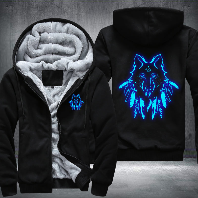 Art Face Wolf Luminous Design Fleece Hoodies Jacket