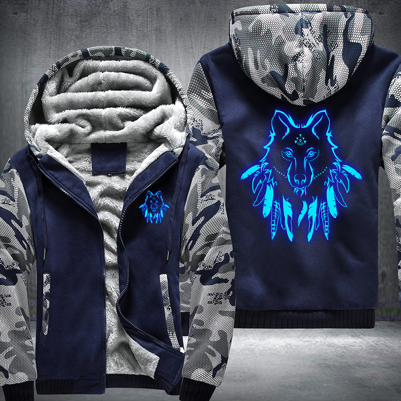 Art Face Wolf Luminous Design Fleece Hoodies Jacket