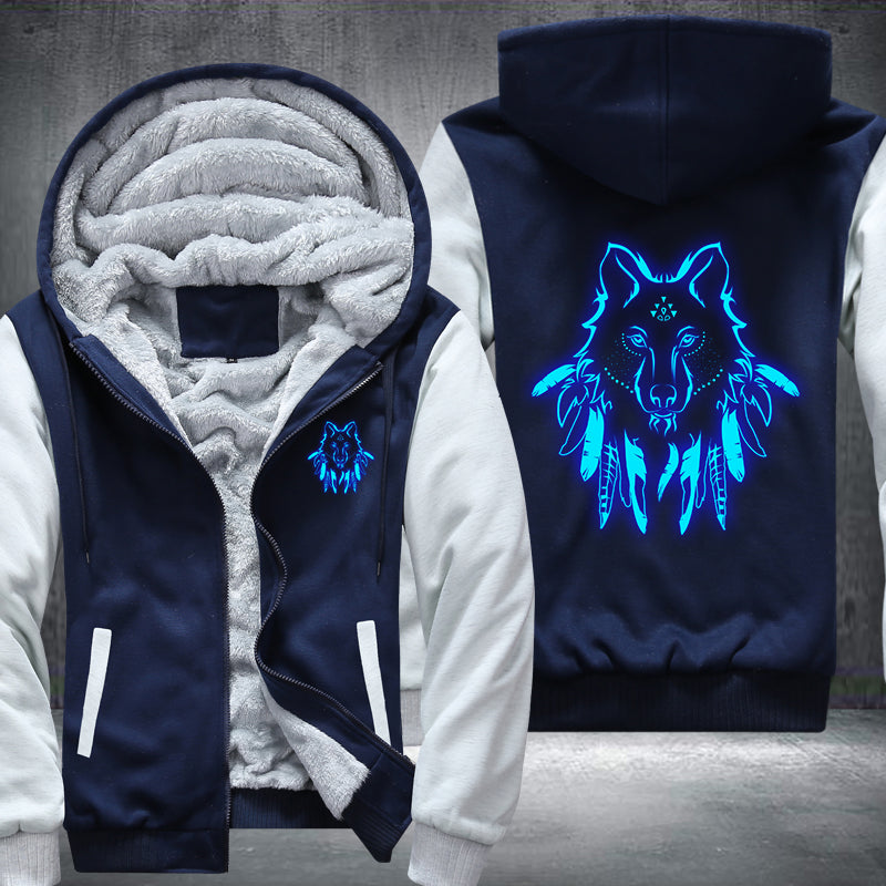 Art Face Wolf Luminous Design Fleece Hoodies Jacket