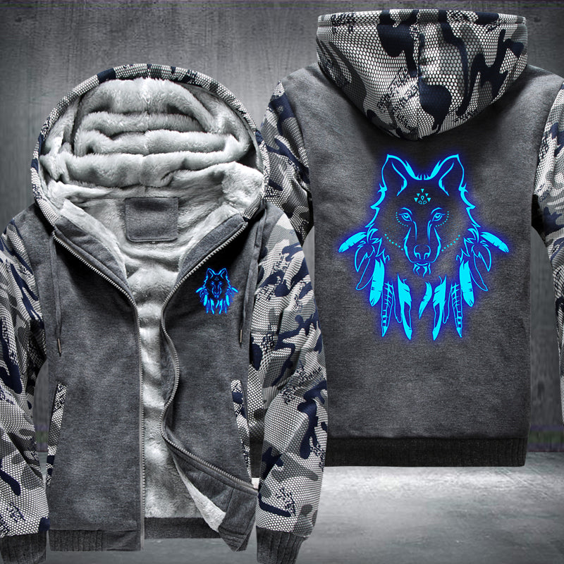 Art Face Wolf Luminous Design Fleece Hoodies Jacket