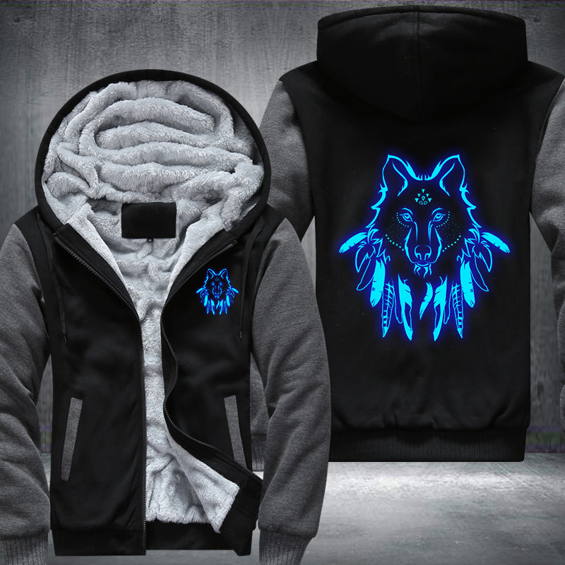 Art Face Wolf Luminous Design Fleece Hoodies Jacket