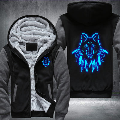 Art Face Wolf Luminous Design Fleece Hoodies Jacket