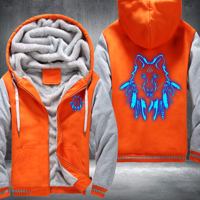 Art Face Wolf Luminous Design Fleece Hoodies Jacket