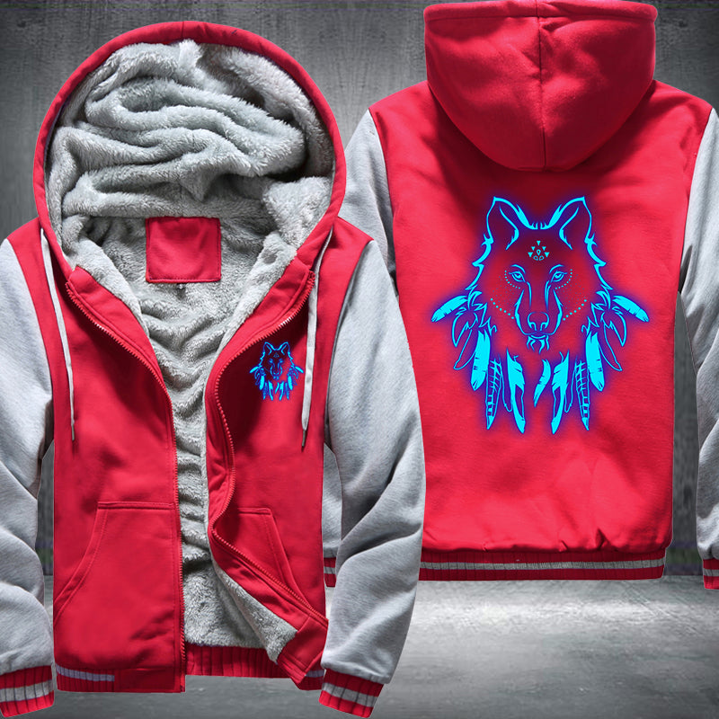 Art Face Wolf Luminous Design Fleece Hoodies Jacket