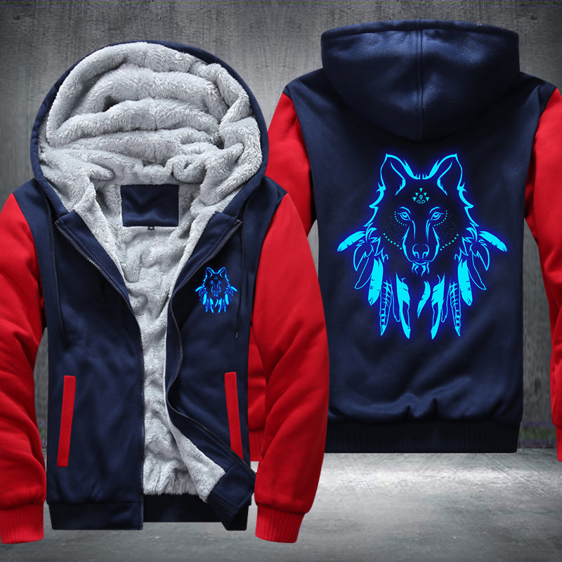 Art Face Wolf Luminous Design Fleece Hoodies Jacket