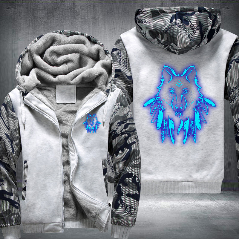 Art Face Wolf Luminous Design Fleece Hoodies Jacket