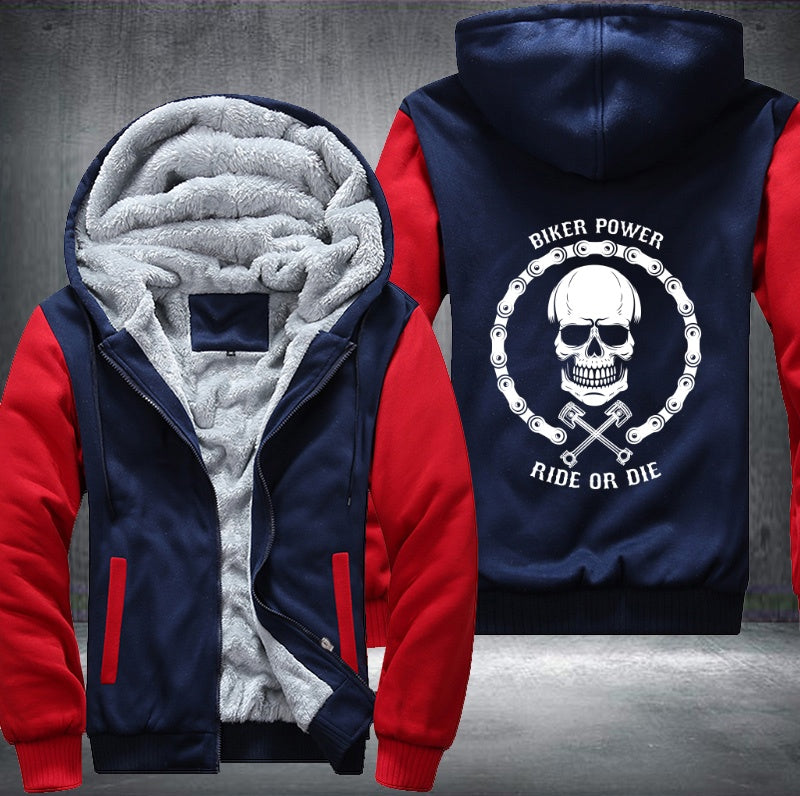 Skull Biker Power Ride Or Die Fleece Hoodies Jacket