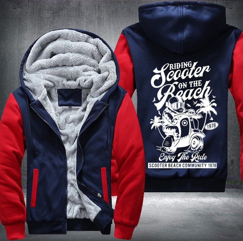 Riding scooter on the beach Fleece Hoodies Jacket