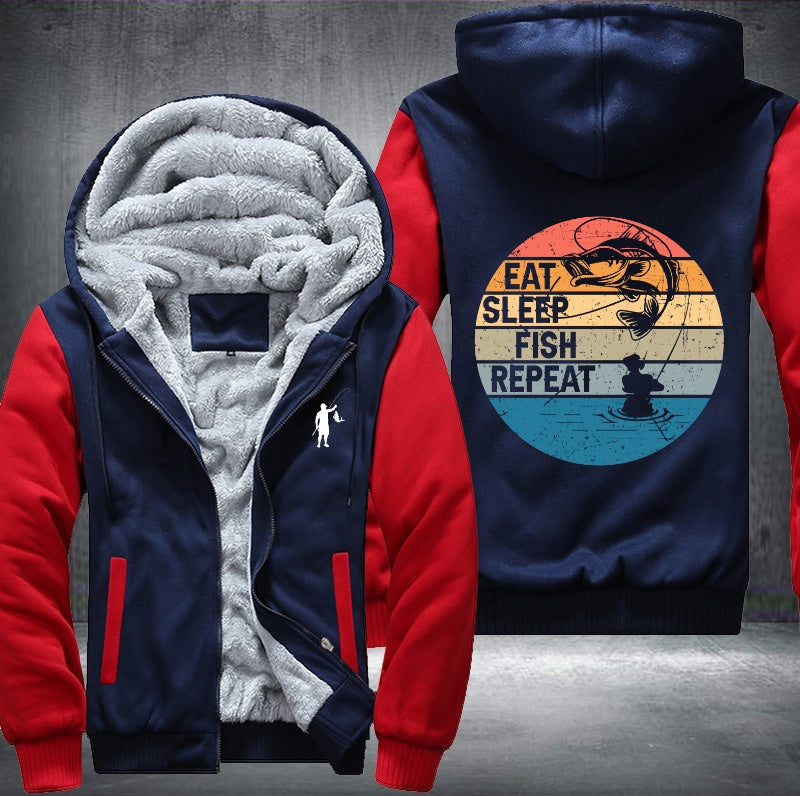 Eat sleep fish repeat Fleece Hoodies Jacket